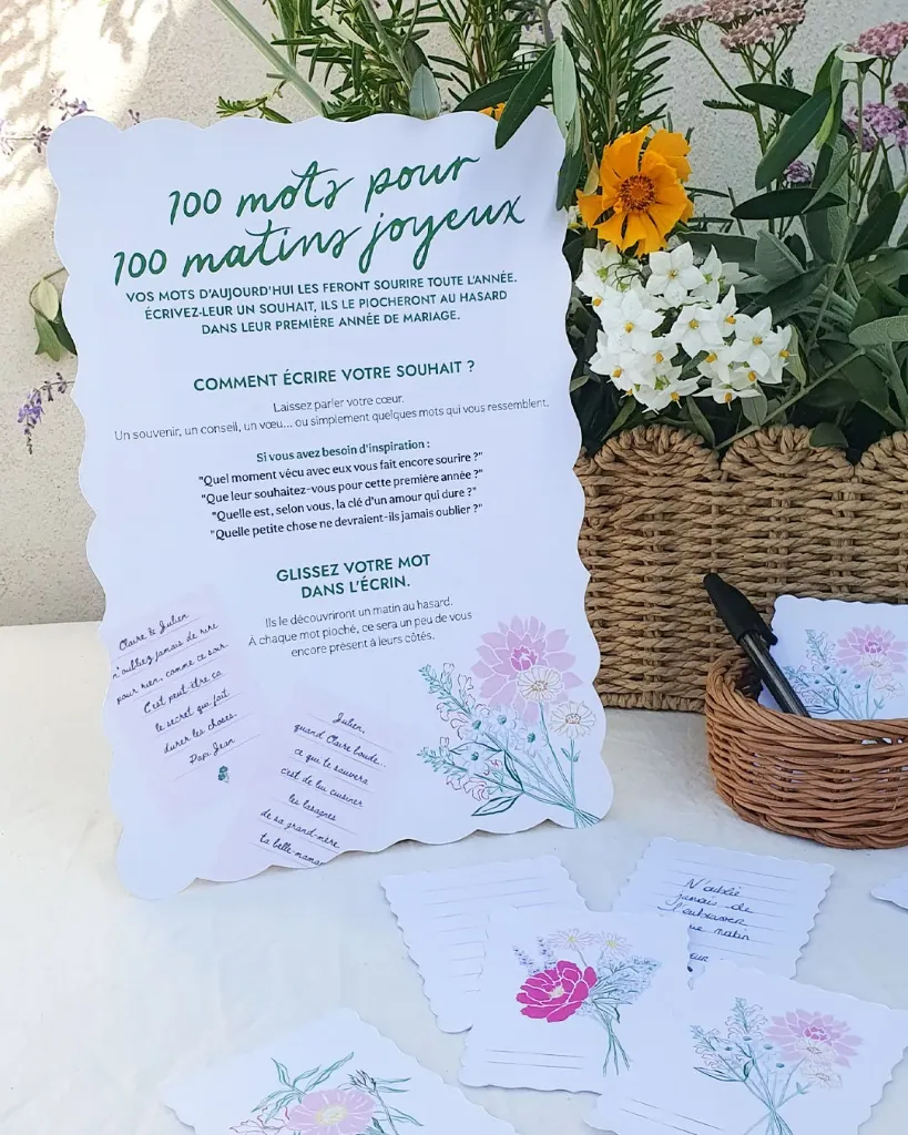 Des mots à cueillir : Rituel des invités, 100 mini cartes florales pour 100 matins joyeux